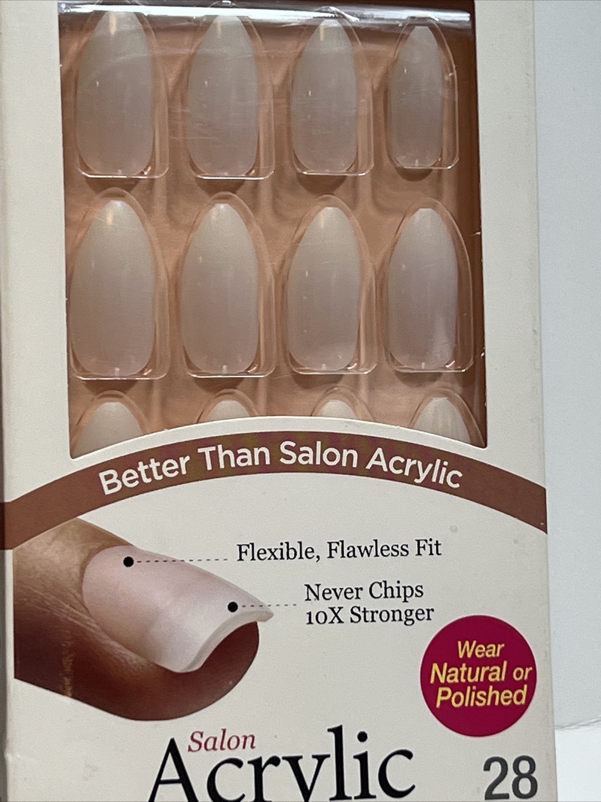2 KISS SALON ACRYLIC NATURAL 28 NAILS ea LONG LENGTH, FORBIDDEN Stilletto #67899