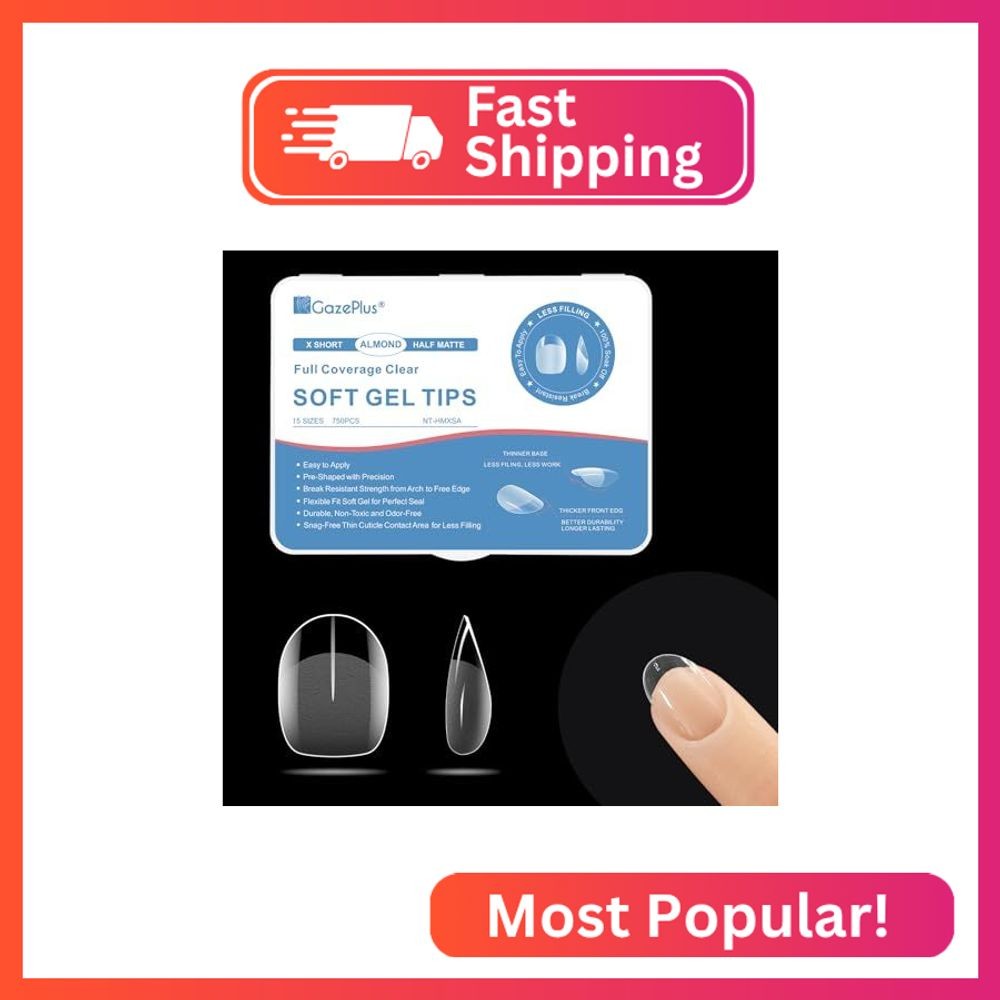 GazePlus X Short Almond Fake Nail Tips, 750 pcs Half Matte Pre-shaped False Nail
