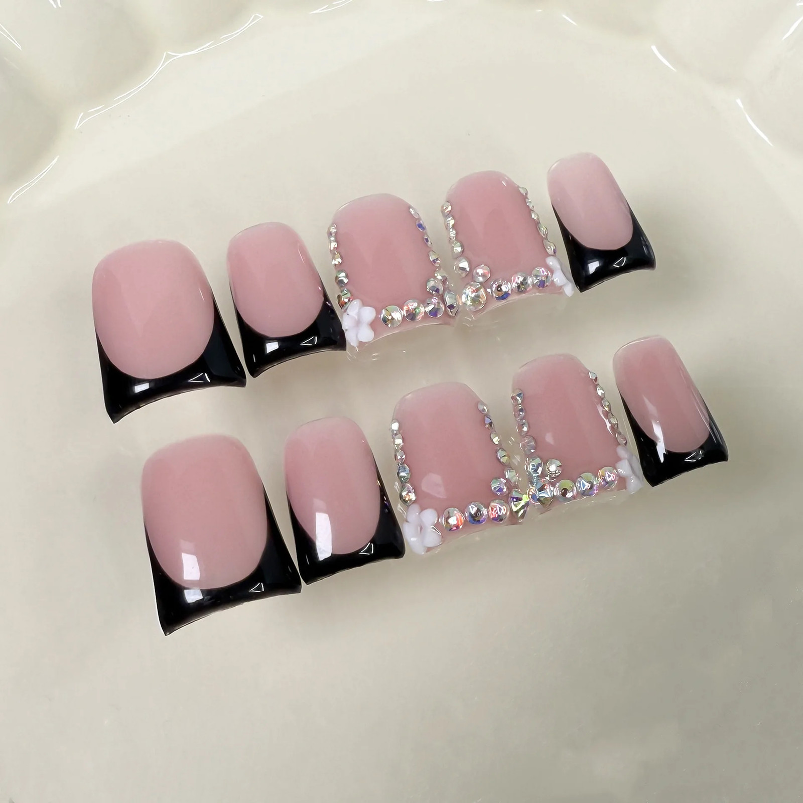 10pcs Handmade Press on Nails Art Simple White French Short Fake Nail Wearable