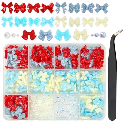 5 Styles Bow Nail Charms 3D Sky Blue Creamy White Red Grey Mix Bows-Color(B)