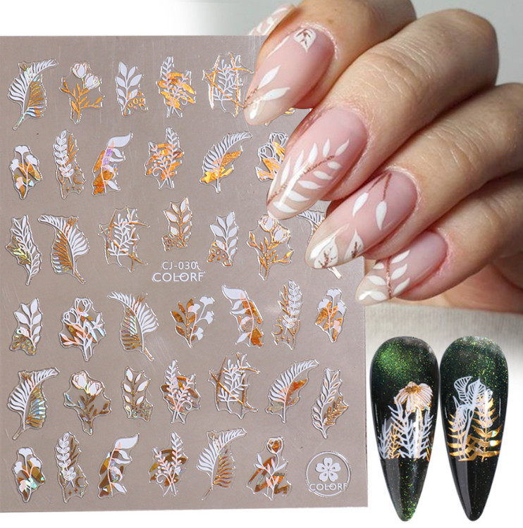 3D Nail Art Decals Stickers Daisy Flower Leaf English Letters Adhesive DIY NS2