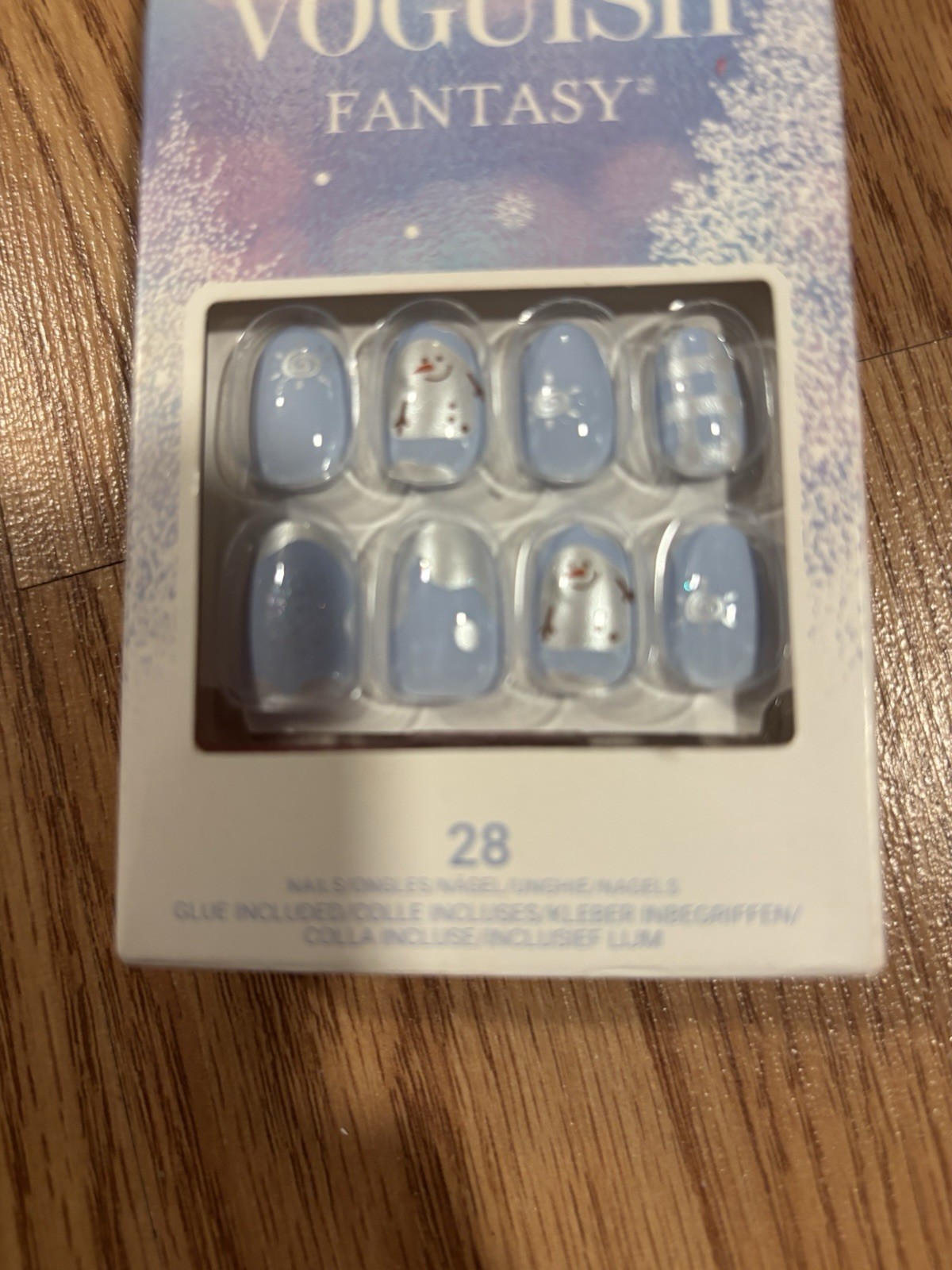 KISS Voguish Fantasy, Press on Nails, Snowman Nose, Blue, Short Oval, 28 Count