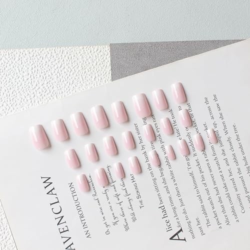 White and Pink Ombre Pink Press on Nails – Medium Square Glue – White and Pink