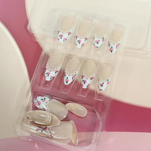 Press on Nails Almond Medium Length Glossy Full Cover Acrylic White French