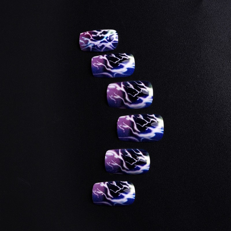 24pcs Dark Aesthetic Faux Nail Purple Lighting Design Party Daily Wear