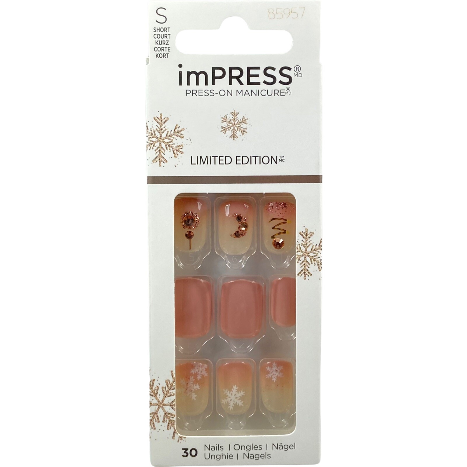 NEW Kiss Nails Impress Press On Manicure Short Ombre Pink Tree Moon Christmas