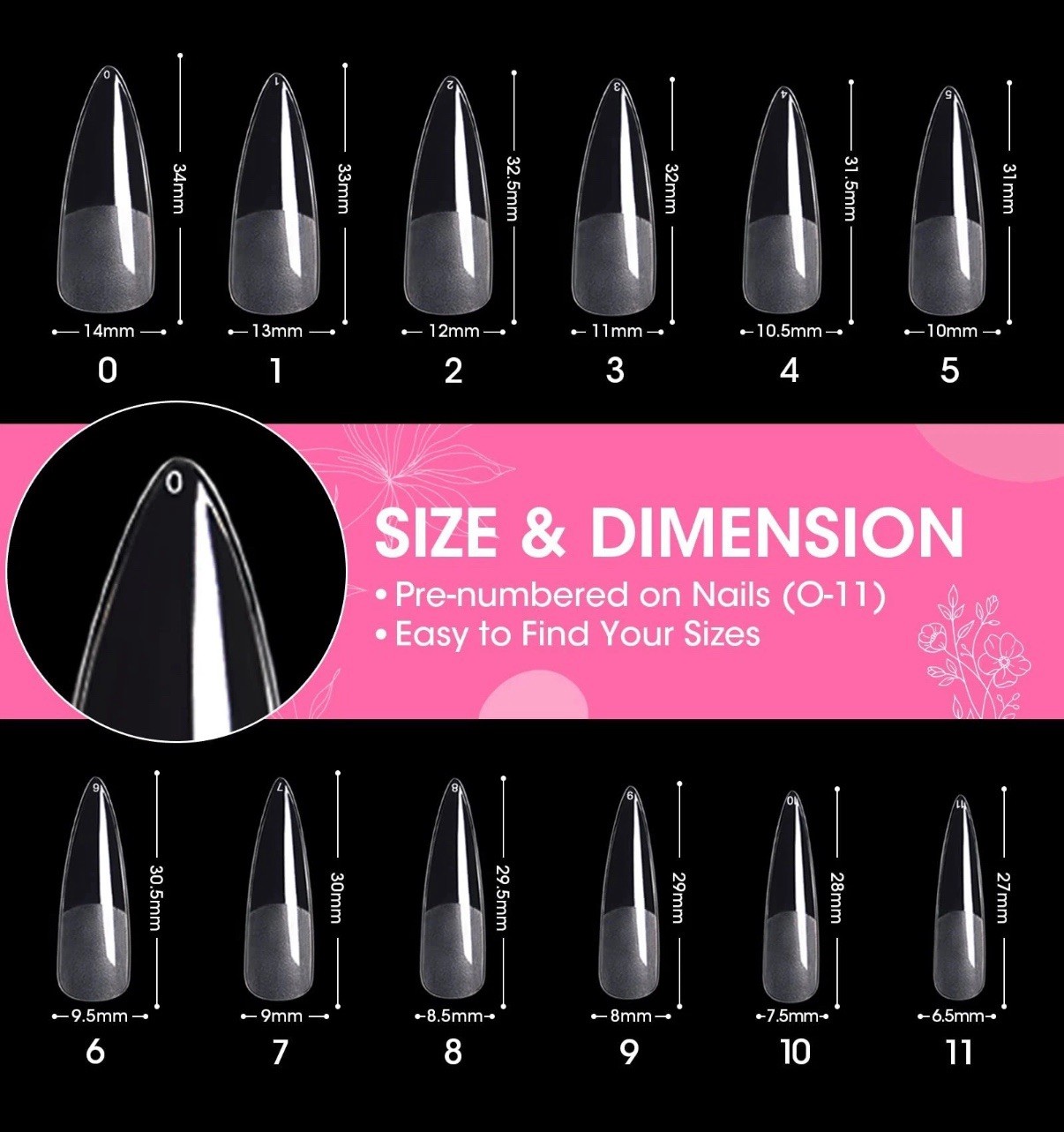Gellen Stiletto Fake Nails 504Pcs Nail Tips, Acrylic Nail Kit 12 Sizes New Read