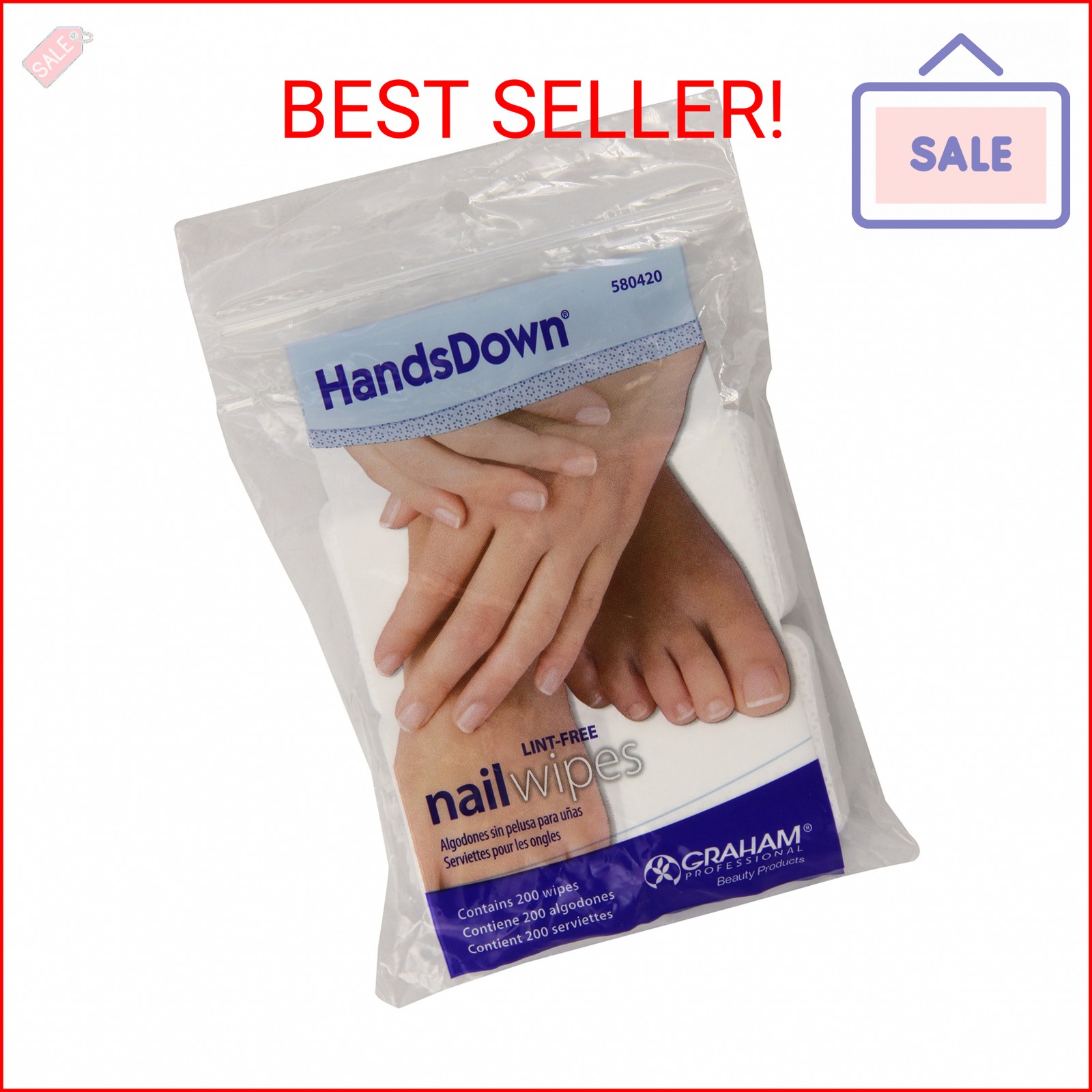Graham Hands Down Nail Wipes, 200 Count