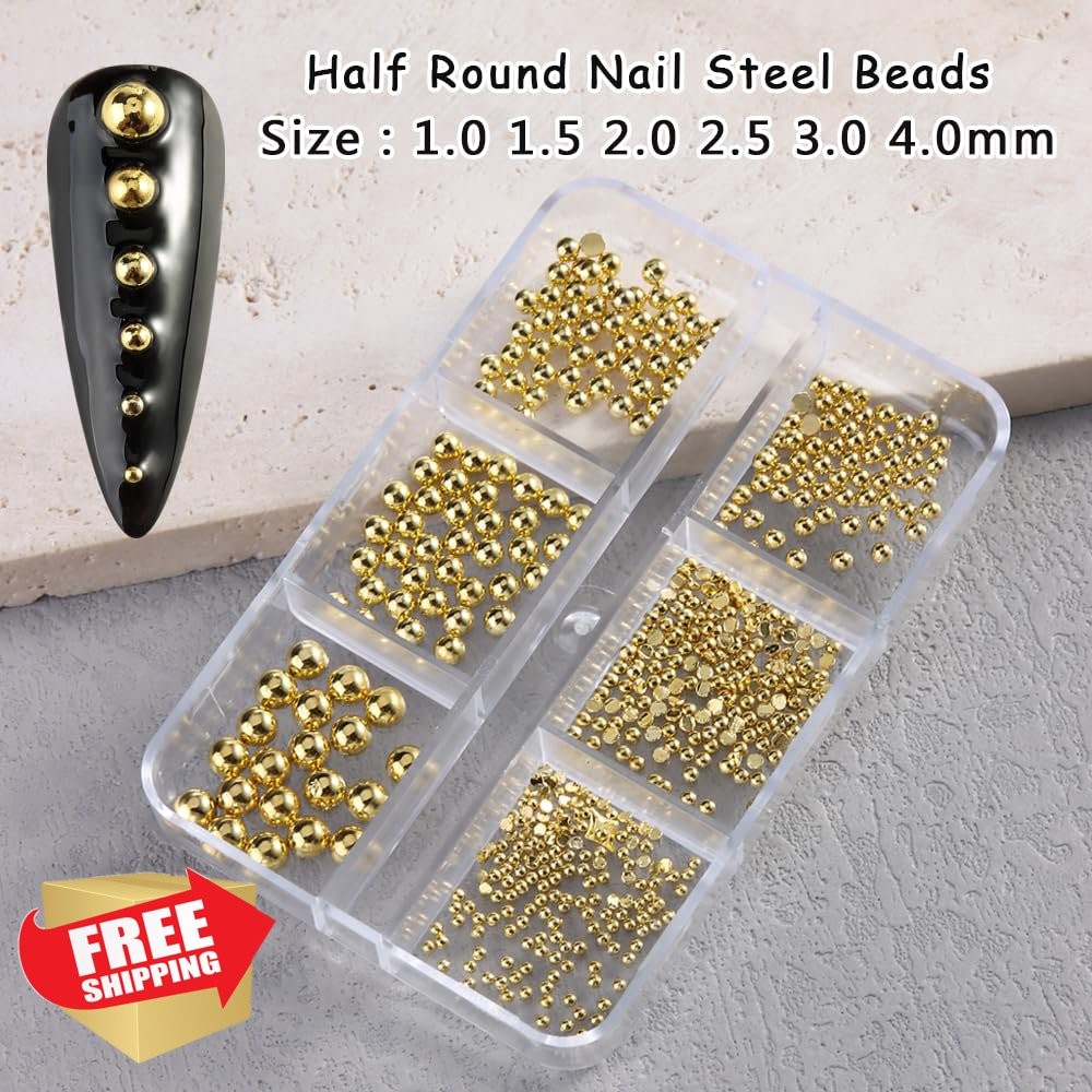 3D Mixed Metal Nail Studs Gold Half Round Beads Caviar Ball Charms DIY