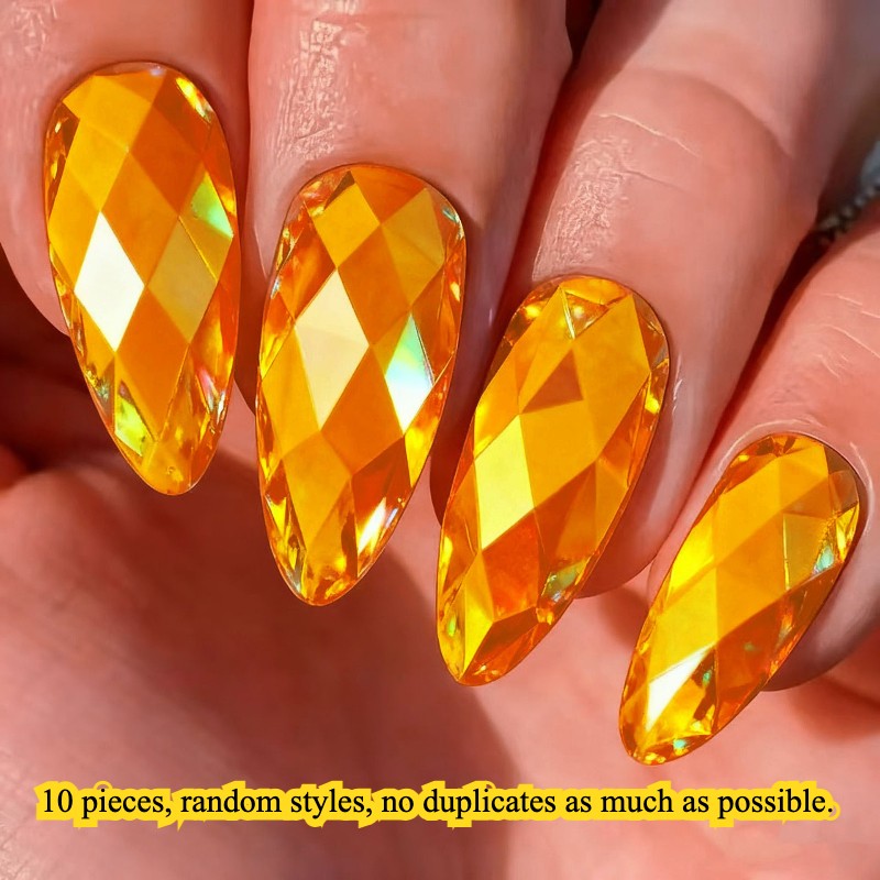 Long Round Almond Fake Nails Metallic Mirror Shimmer 3D Laser Glue on Nail Lot