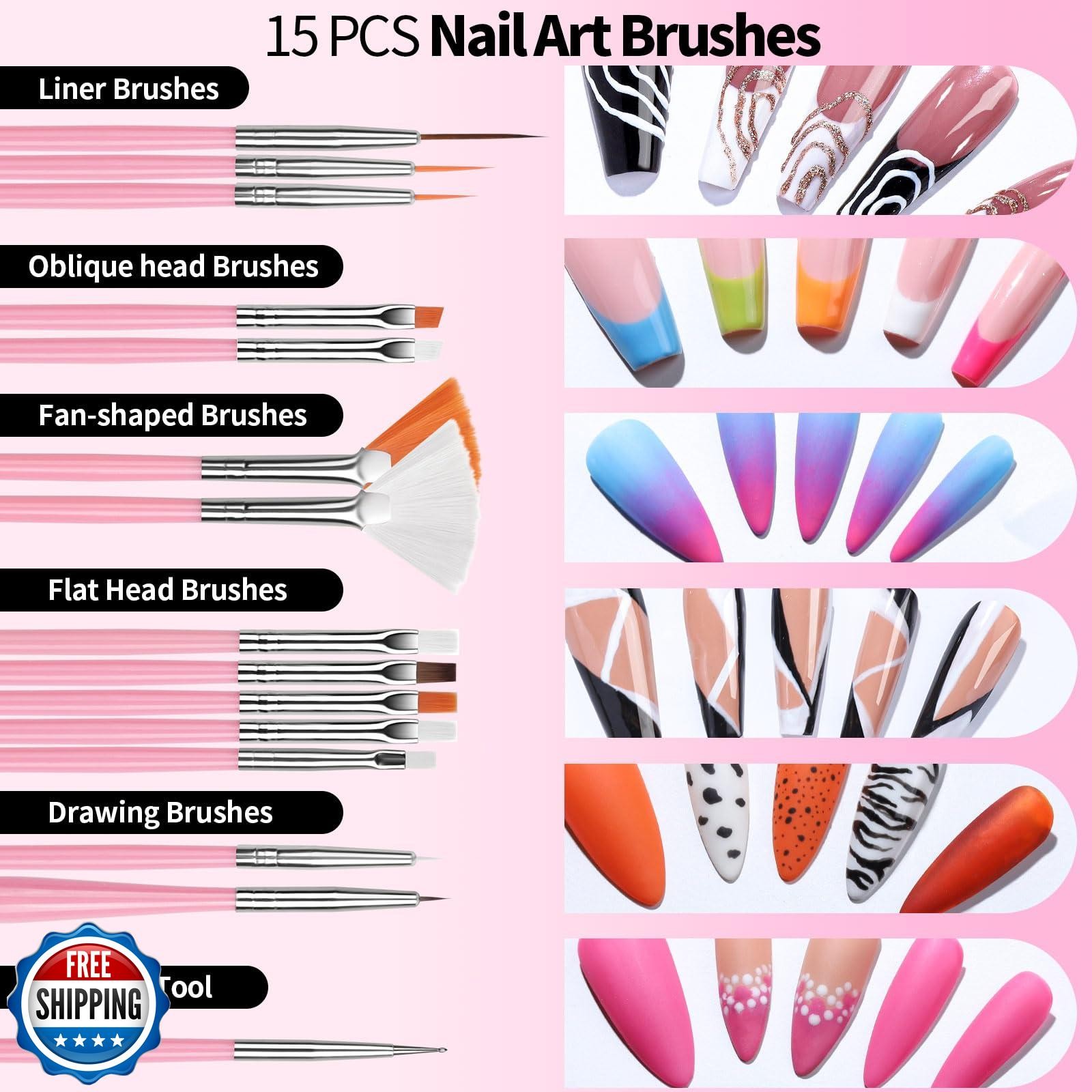 FANDAMEI Nail Design Tools, Nail Art Tools, Nail Brush, Nail Art Kit With Nai