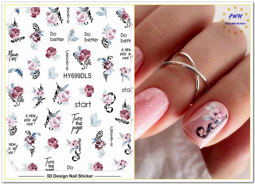 Branch Flowers Leaves Nail Stickers Flower Bird English Word Bloom Nail Decals