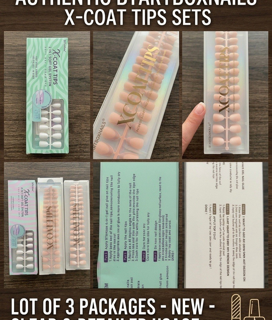 BTARTBOXNAILS X-Coat Soft Gel Full Cover Square Medium Beige Natural Tips Lot 3