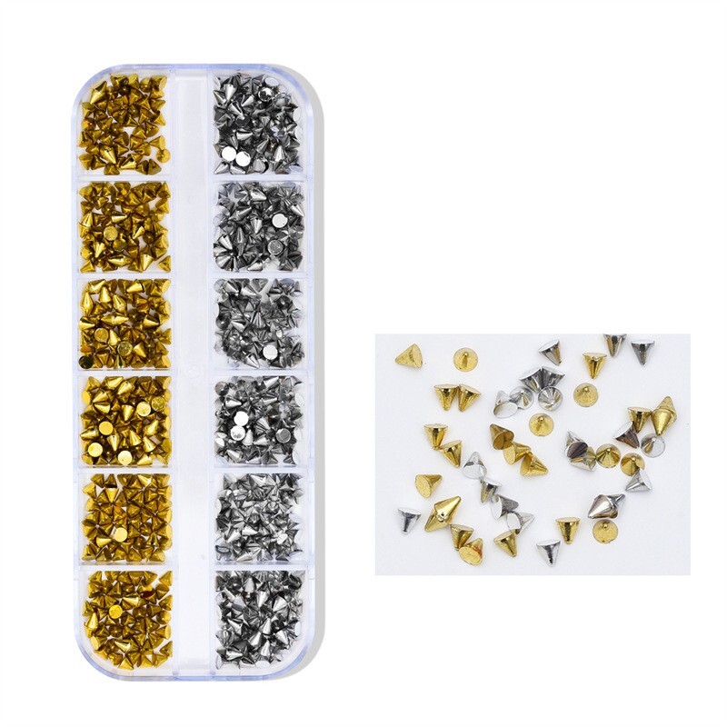 2 Boxes Multicolor Nail Art Shiny Cone Shape Rivet Studs Nails DIY Decoration
