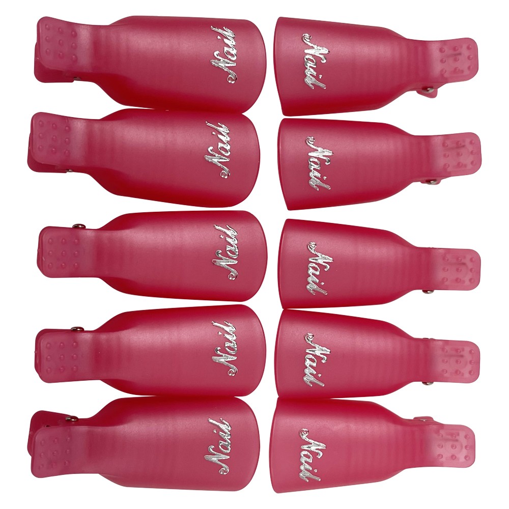 10pcs Nail Art Soak Off Clip Cap Pink Plastic Nail UV Gel Polish Remover