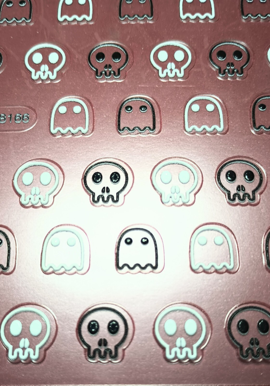 5D Embossed nail Art Stickers Decals Halloween Skull Bones Ghost Black & White