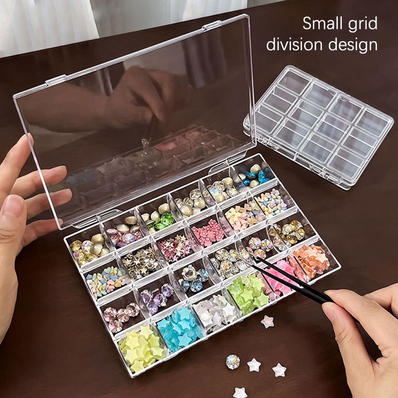 12/21/24 Grids Nail Tip Box Empty Storage Cases Nail Art Organizer Container