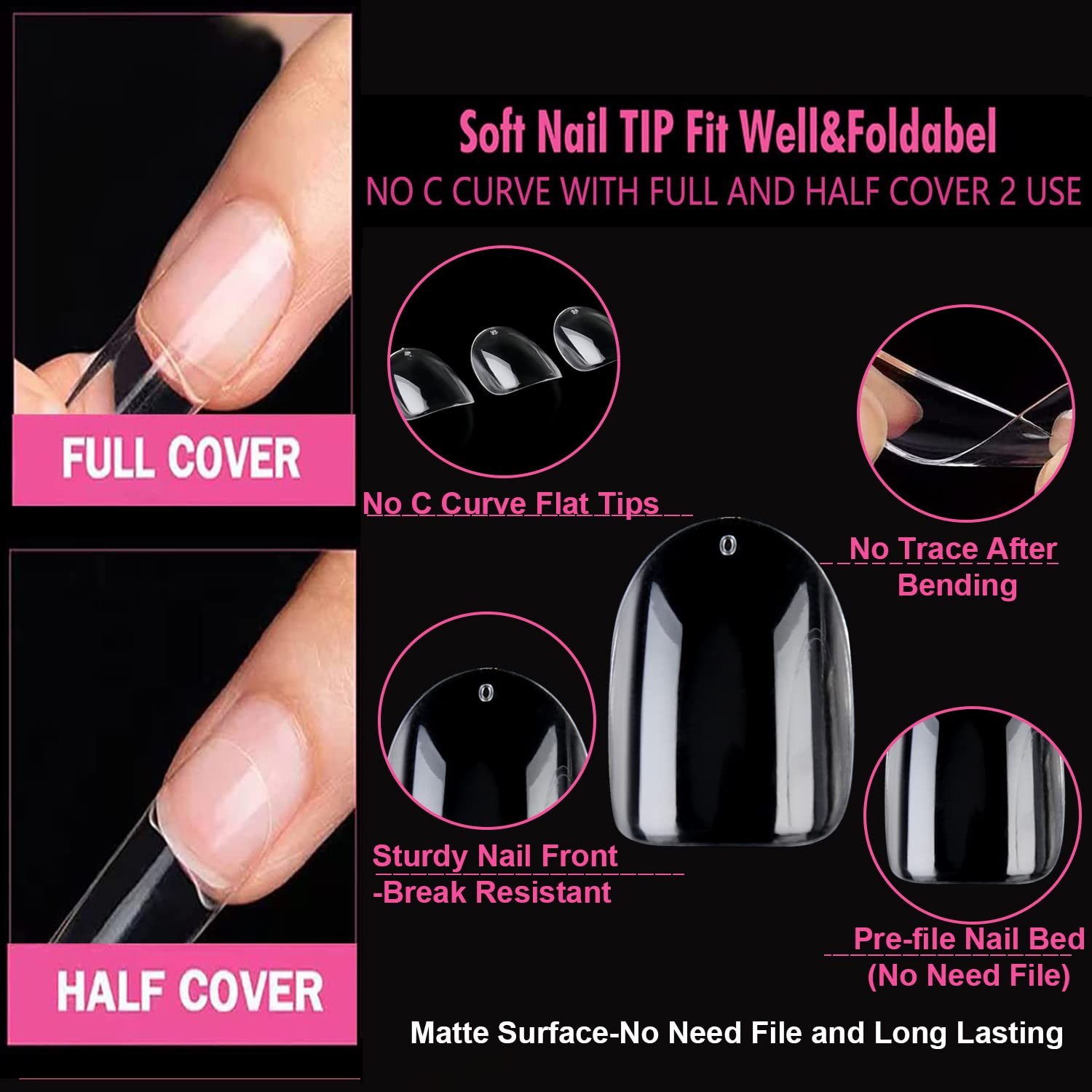 UNA GELLA Short Oval Gel Nail Tips 360pcs 15 Sizes Almond Press On