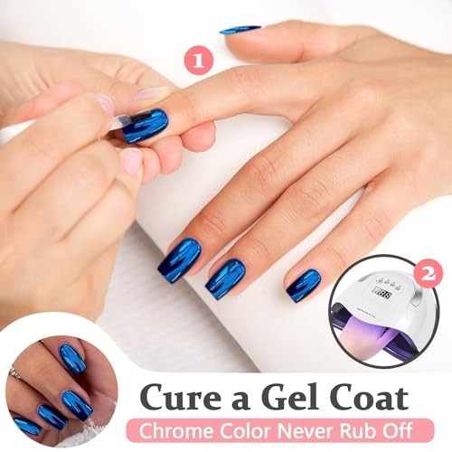 Medium Square Metallic Fake Royal Blue Chrome Nails – Medium Square Chrome Press
