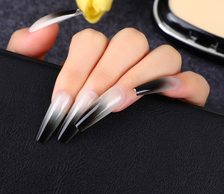Handmade Press On Nails – Glossy Long Ombre Nails, Square Coffin Nails