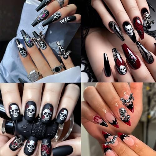 50 Pcs Halloween Nail Charms Retro Alloy Bat Snake Skeleton Nail Halloween-2