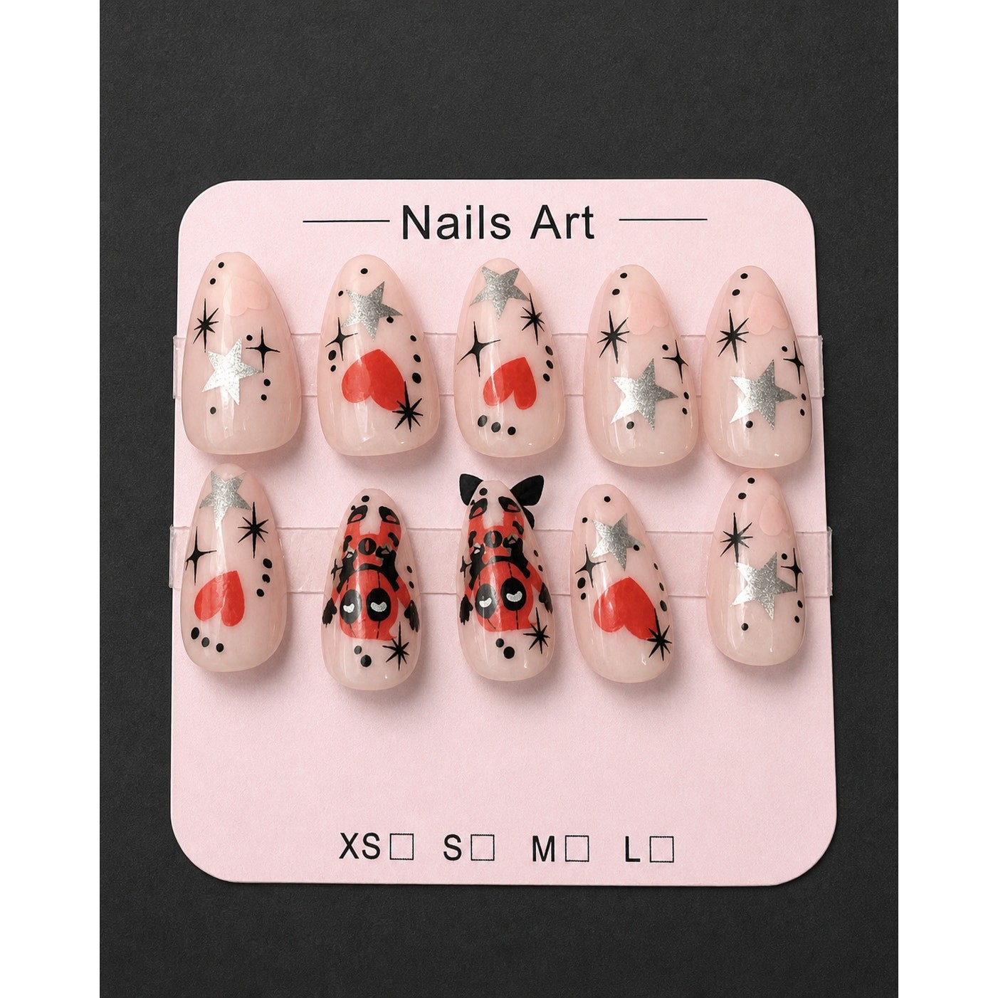 Pink Heart Antihero Comic Character Press On Glue On Nails Handmade Almond Shape