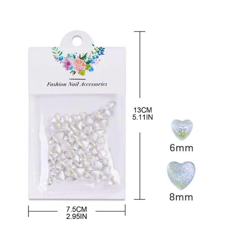 50Pcs Large Nail Art Rhinestones Flat Back Nail Crystals Heart Nail Gems Stone