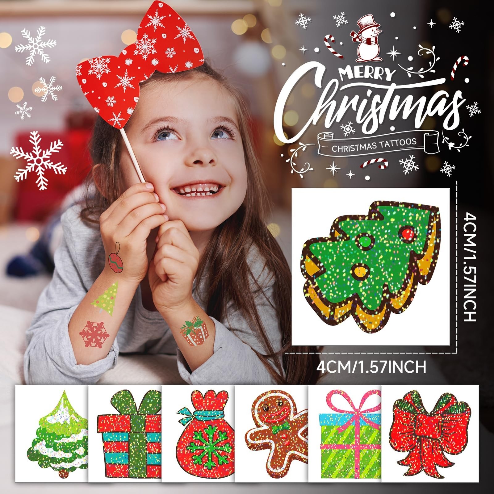 EMOME 408 PCS Christmas Temporary Tattoos, Xmas Glitter Tattoo Stickers for K…
