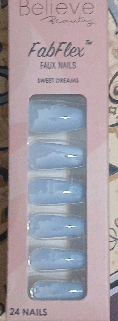 Believe Beauty Nails 24 Fab Flex Long Coffin Sweet Dreams- Blue Cruelty Free New