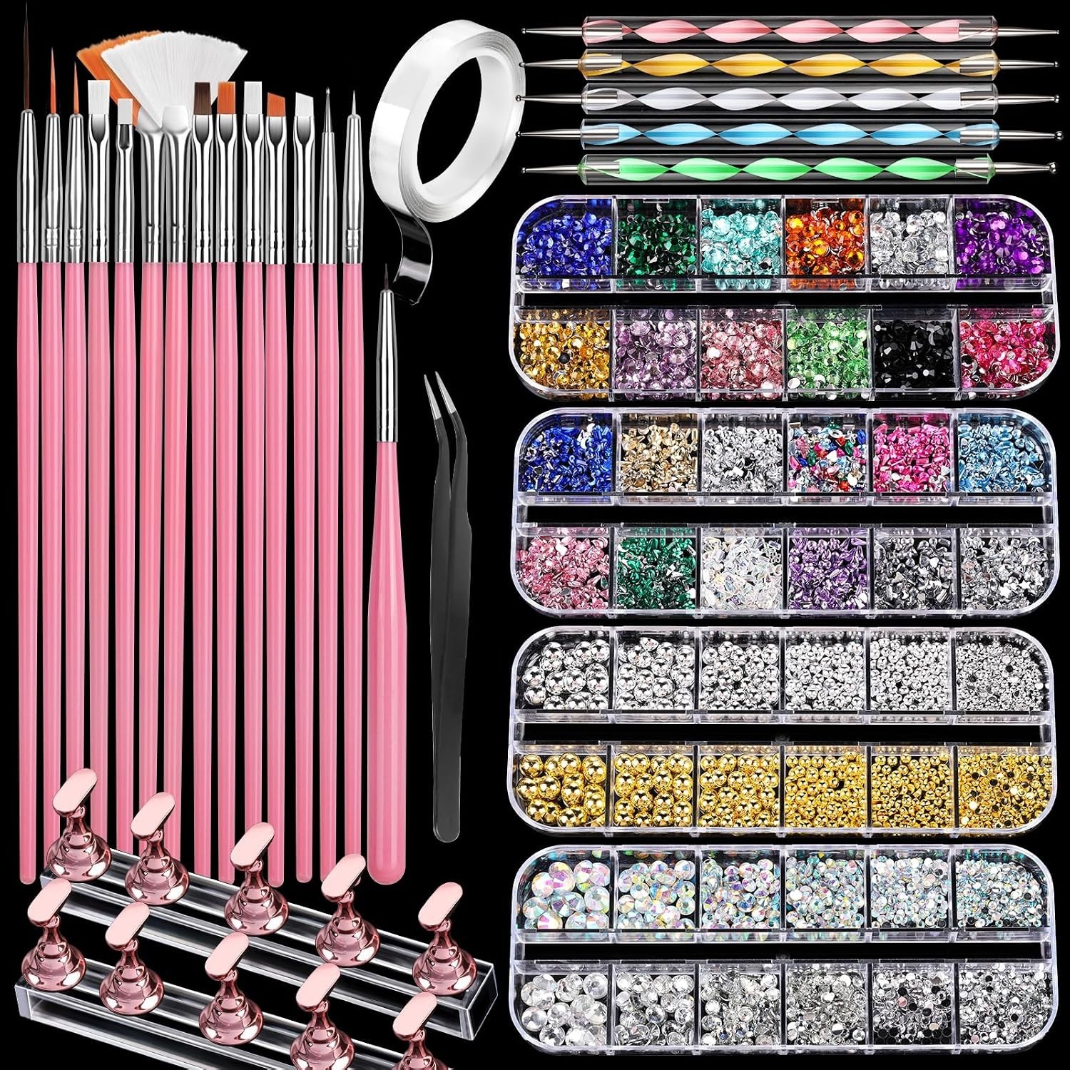 Nail Art Tools, Acrylic Nail Brush, Nail Stand, Nail Gems And Rhinestones, Na…