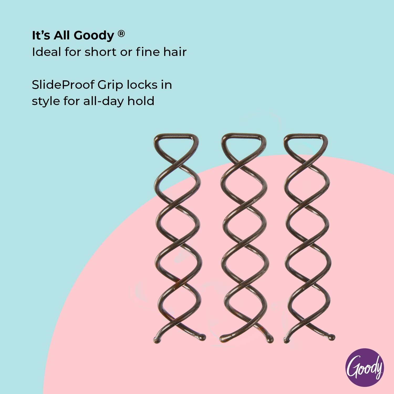 Goody SlideProof Mini Spin Pins – 3 Ct, 3 Count (Pack of 1), Assorted Colors