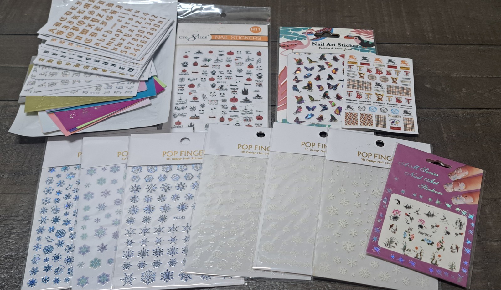 Bulk Nail Art Sticker Lot 3D Decals Snowflakes Letters Holiday Mixed Designs