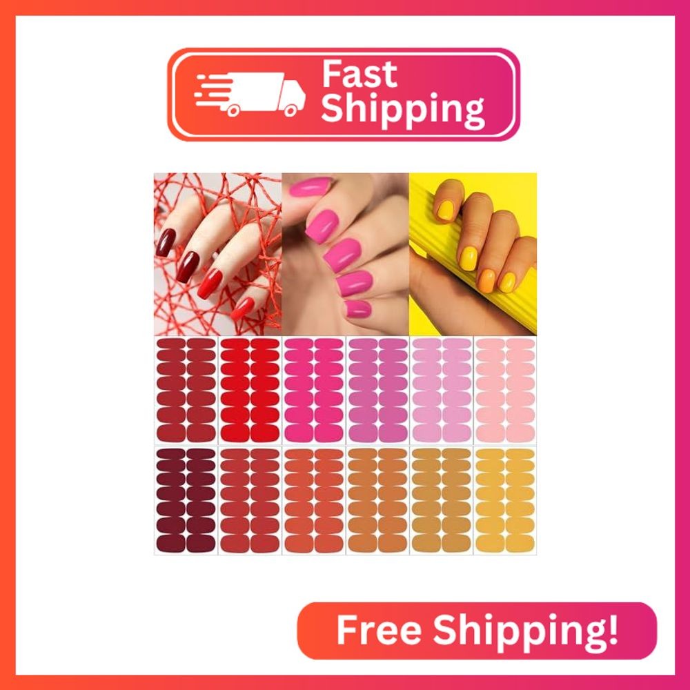 winthrop 12 Sheets Red Pink Yellow Series Solid Color Nail Wraps Full Stickers N