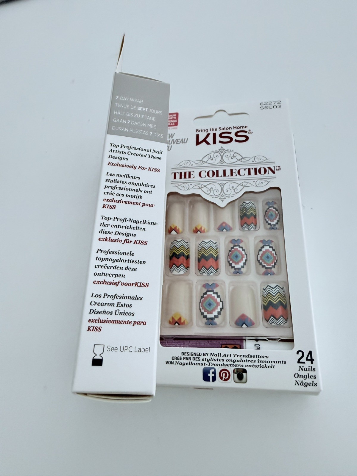 4 x Kiss The Collection Artificial Medium Nails Aztec Santa Fe Design Glue/File