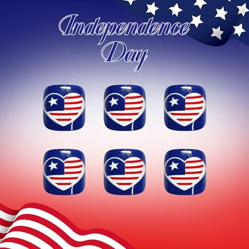 250th Anniversary USA Press on Toenails – Short Square Fake Toenail American A02