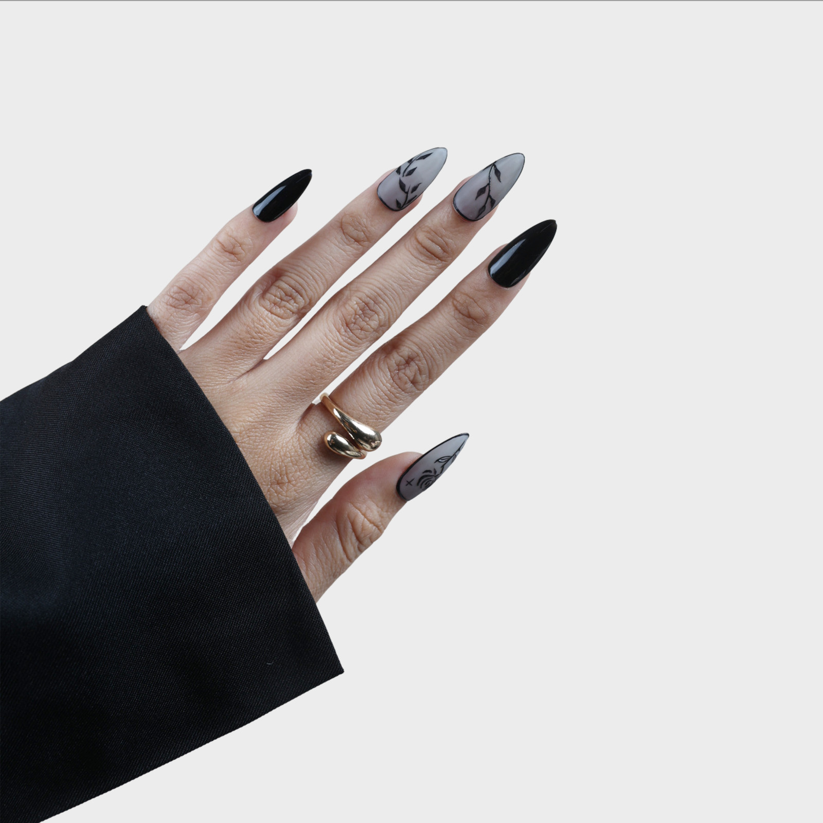SIYOU Midnight Rose Almond Black Star Matte Press-On Nails 10pc