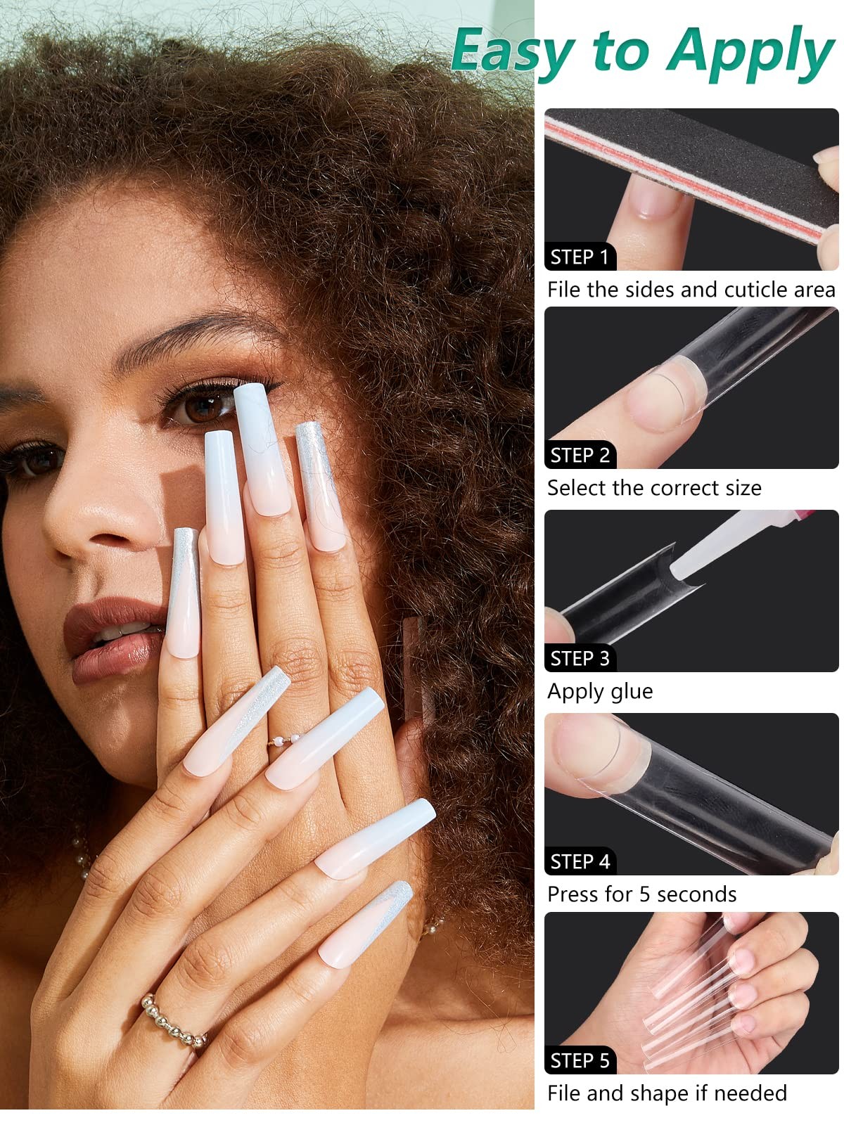 3XL Square Nail Tips 504 PCS No C Curve Clear Nails Tips