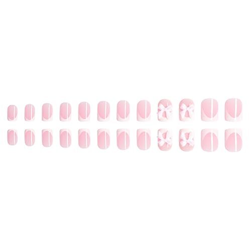 French Press on Nails Short Square RIICFDD Nude Pink Fake Nails Acrylic Style 4