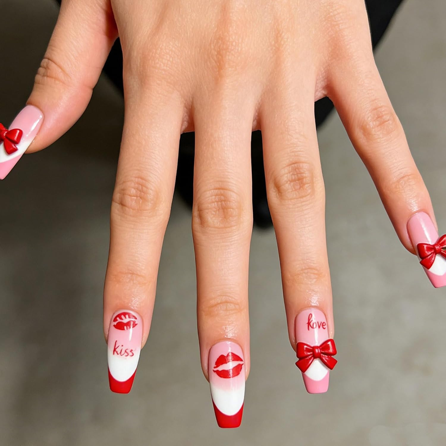 6 Sheets Valentine’S Day Nail Stickers, 3D Red & White Heart Nail Art Decals, Gl