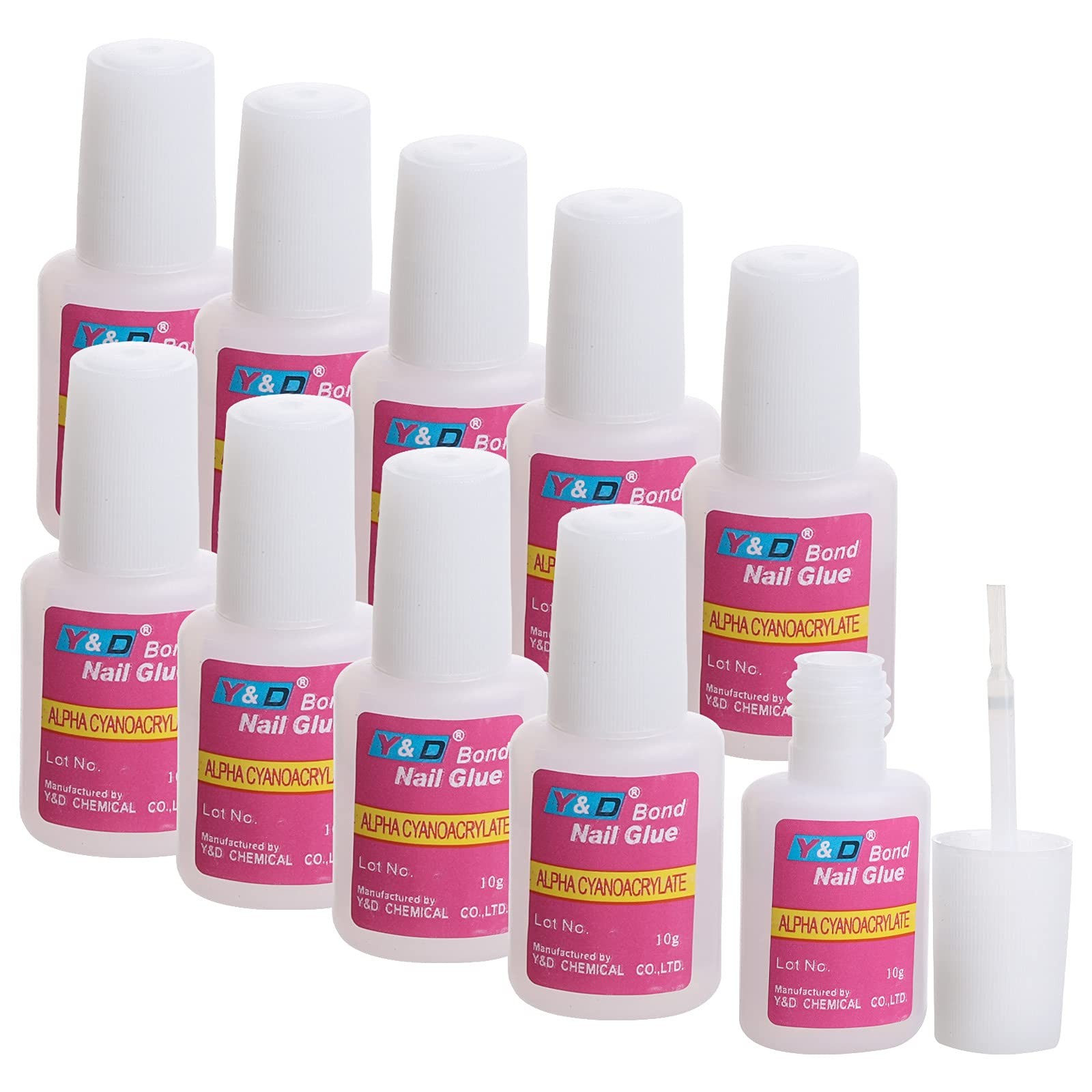 10PCS Brush on Glue for Acrylic Nail Tips, Long Lasting Adhesive Super Bond (…