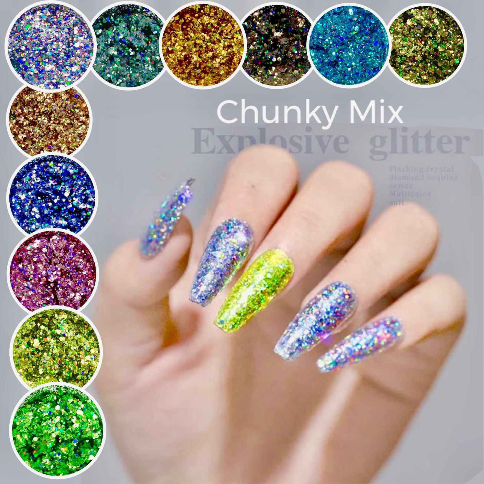 CHUNKY GLITTER MIXED HOLOGRAPHIC MIX Face Body Cosmetic Sequins Sparkly Nail Art
