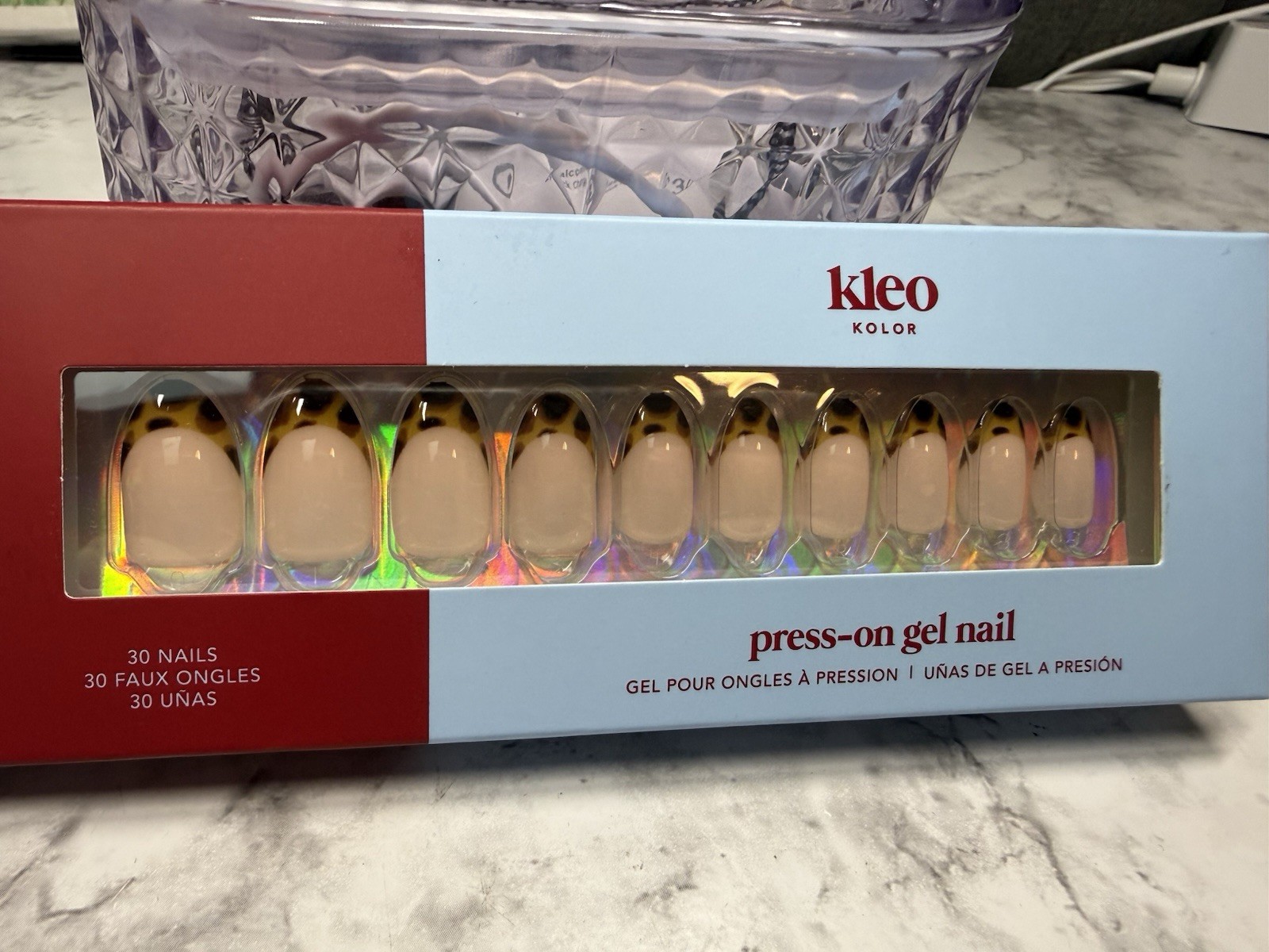 New Kleo Kolor Press-On Gel Nails – Long Almond Tortoise Tease French