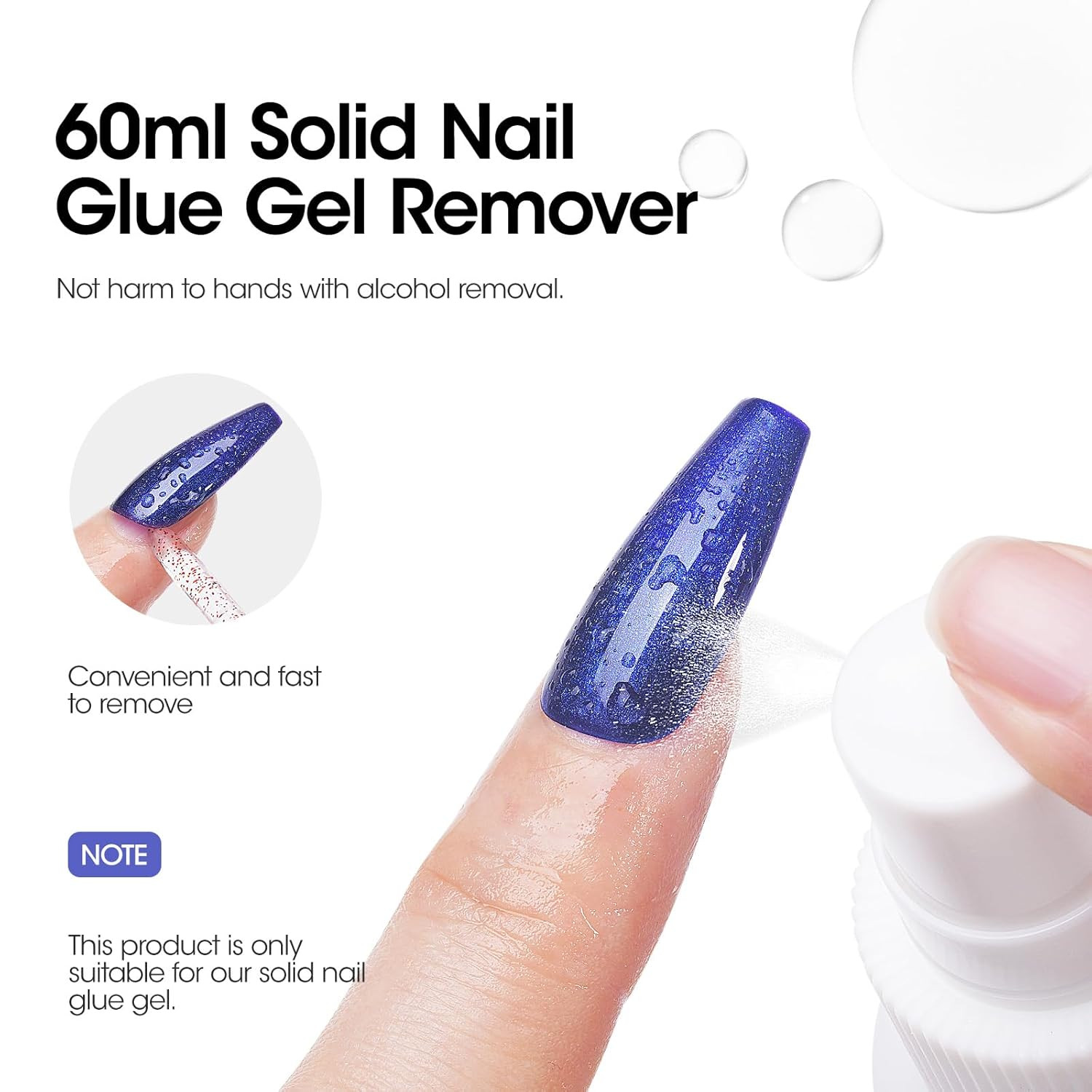 Solid Gel Nail Glue with 60Ml Nail Glue Remover Set, 15G Solid Nail Gel for Fals
