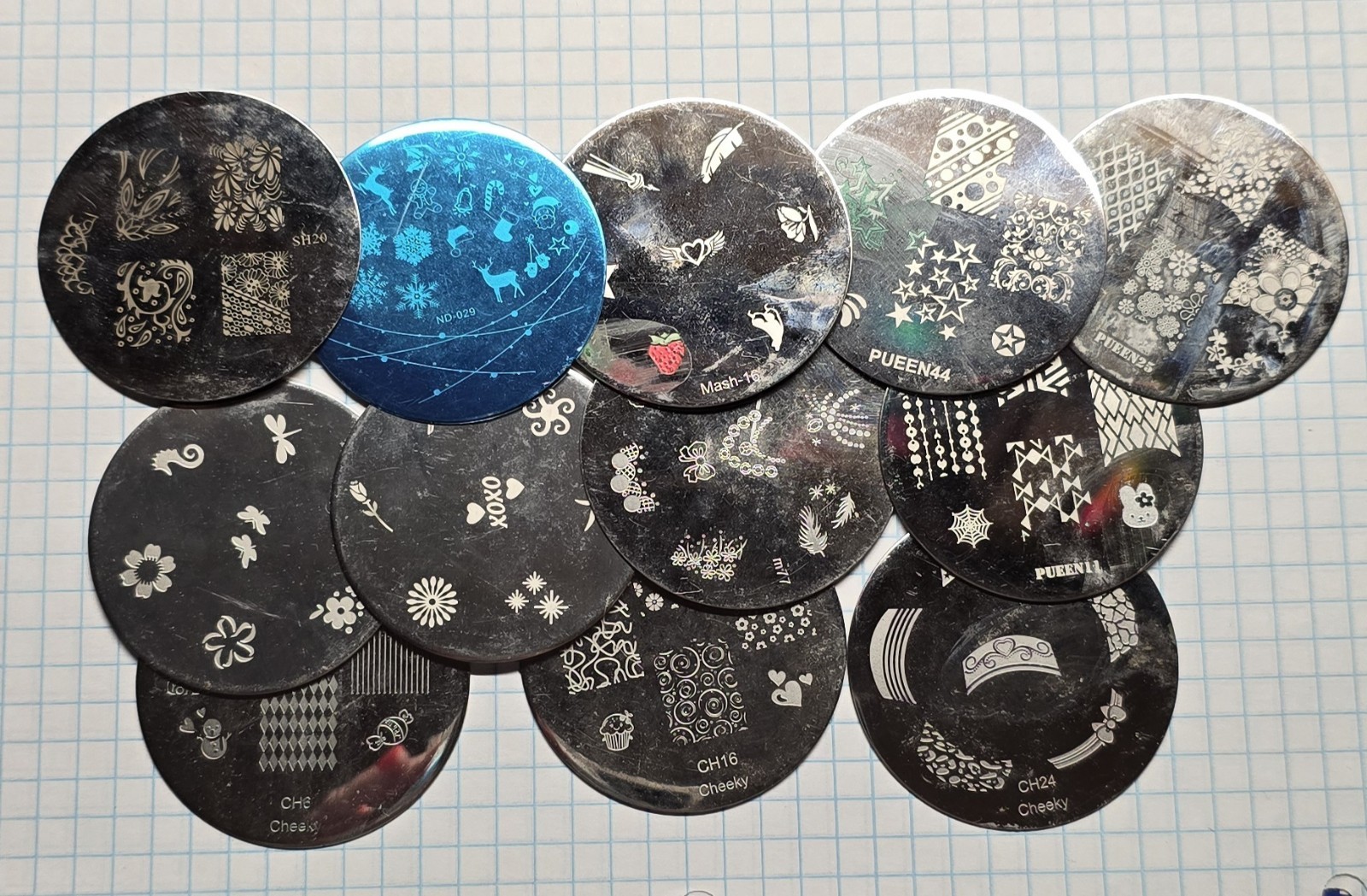 Bundle Nail Stamp Round Plates Swirl Argyle Plaid French Tip Christmas Lot Of 12