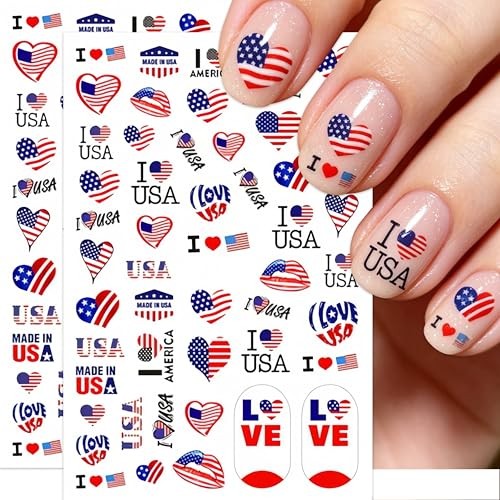 8-Sheets Independence Day Nails Stickers 3D Self Adhesive American Style10