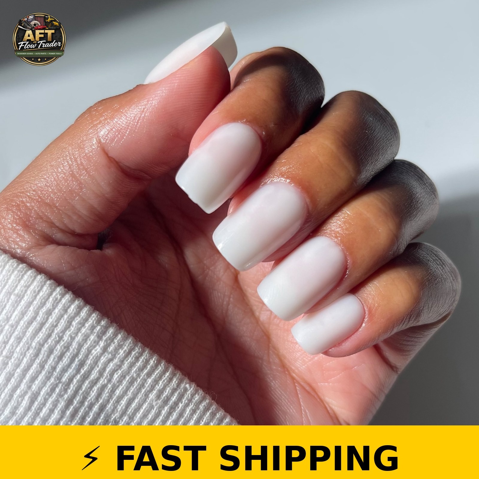 Salon Perfect Short Square Press On Nails – 450 Milky White