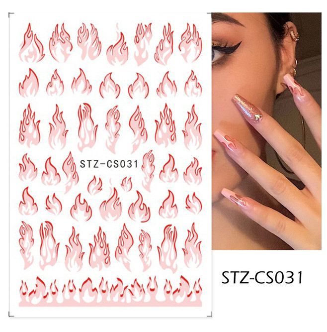 Nail Art Stickers Decals Transfers Pink Red Hot Flames Fire Fiery Flame CS31 NS7
