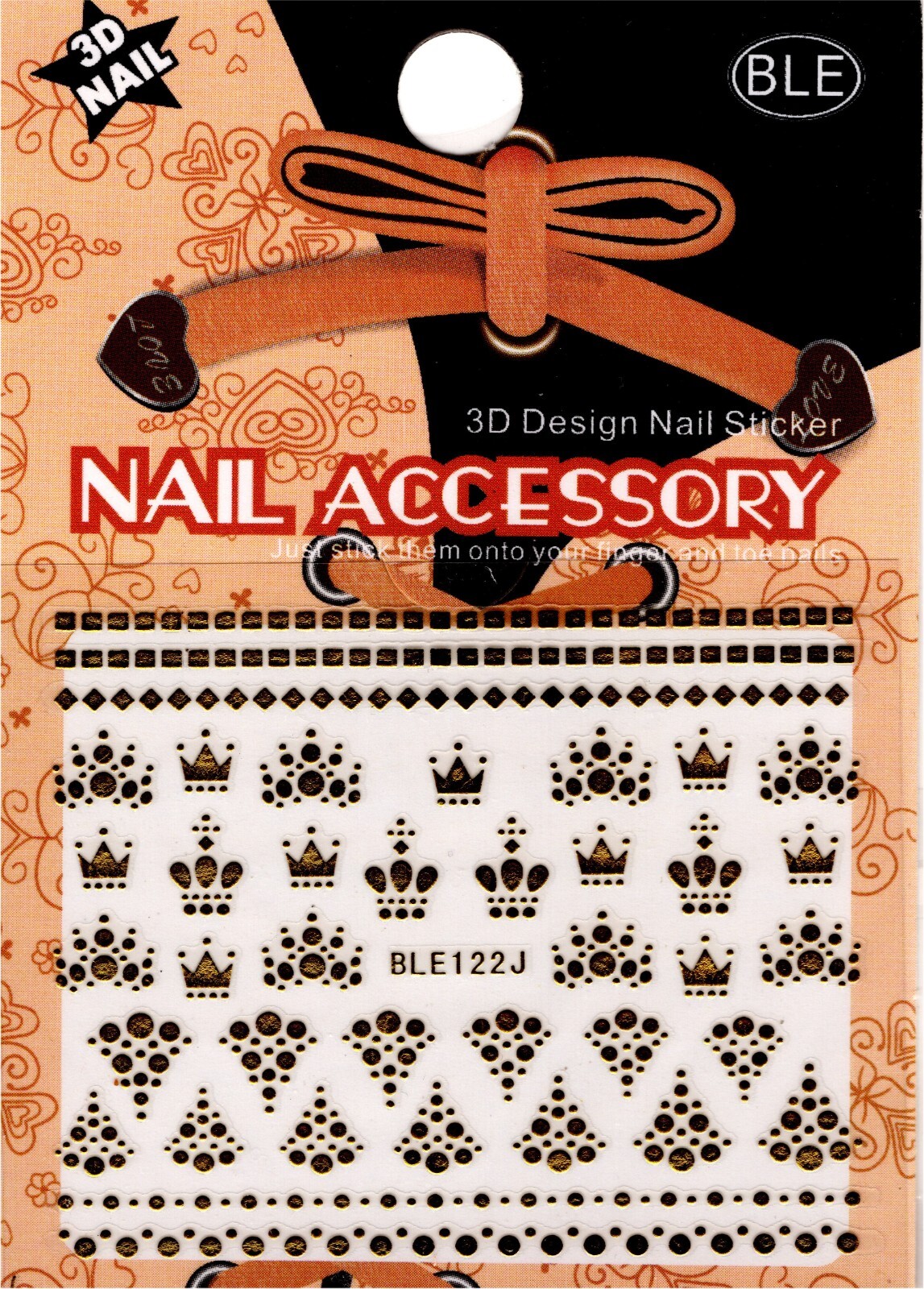 Nail Art 3D Decal Stickers Gold crown dots line BLE122J