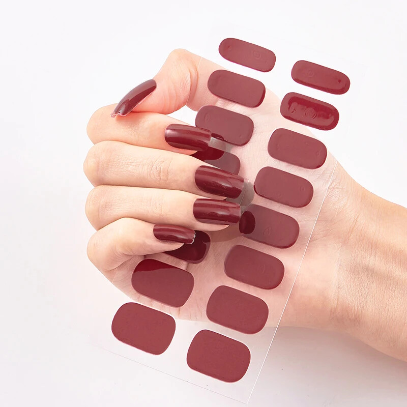 16 Strips Patch Full Cover Wraps Gel Nail Sticker UV Lamp Semi-Cured Manicure