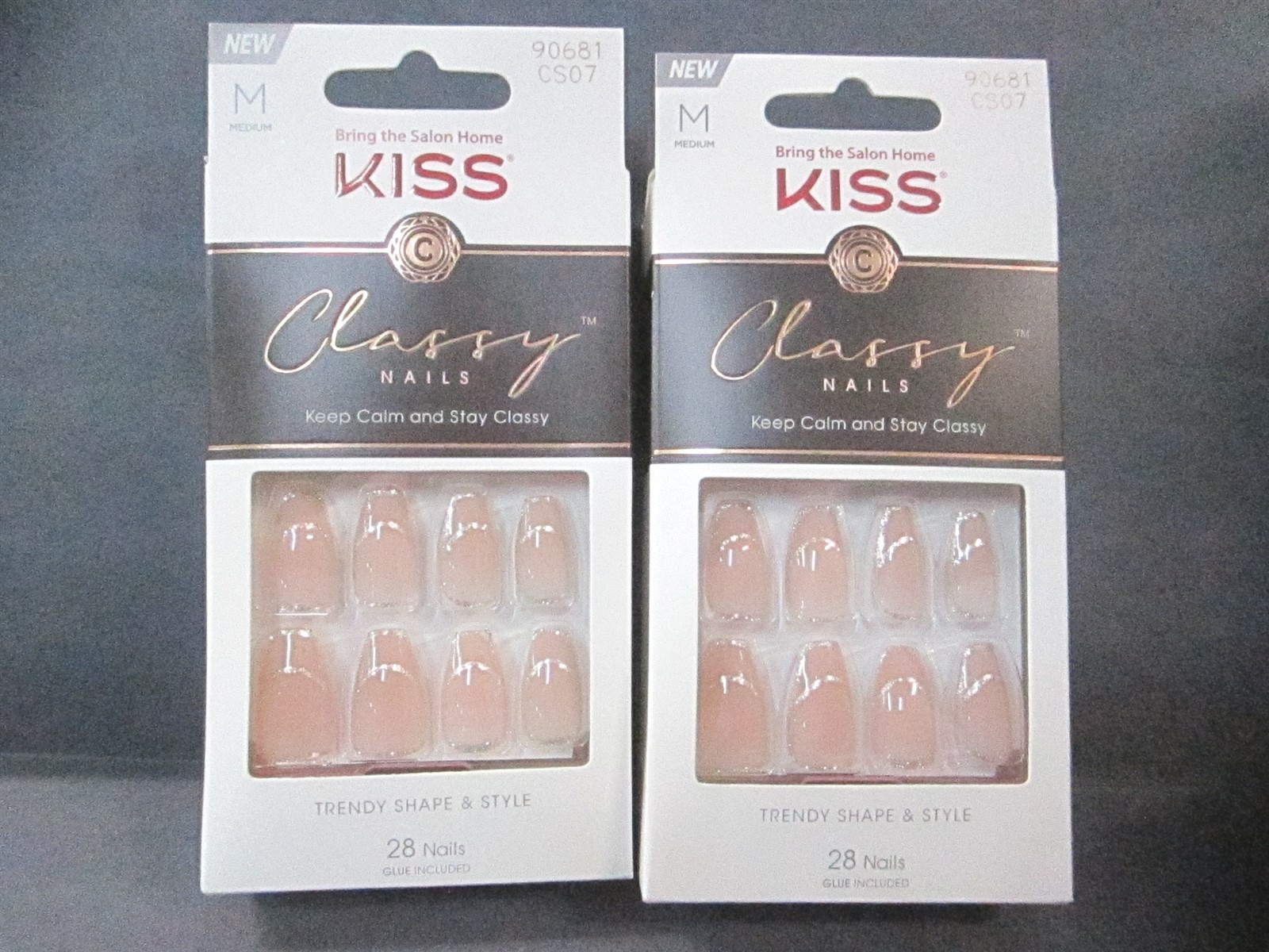 Kiss Classy Pink Medium Coffin New Nail, New Me Press On Nails – Lot of 2